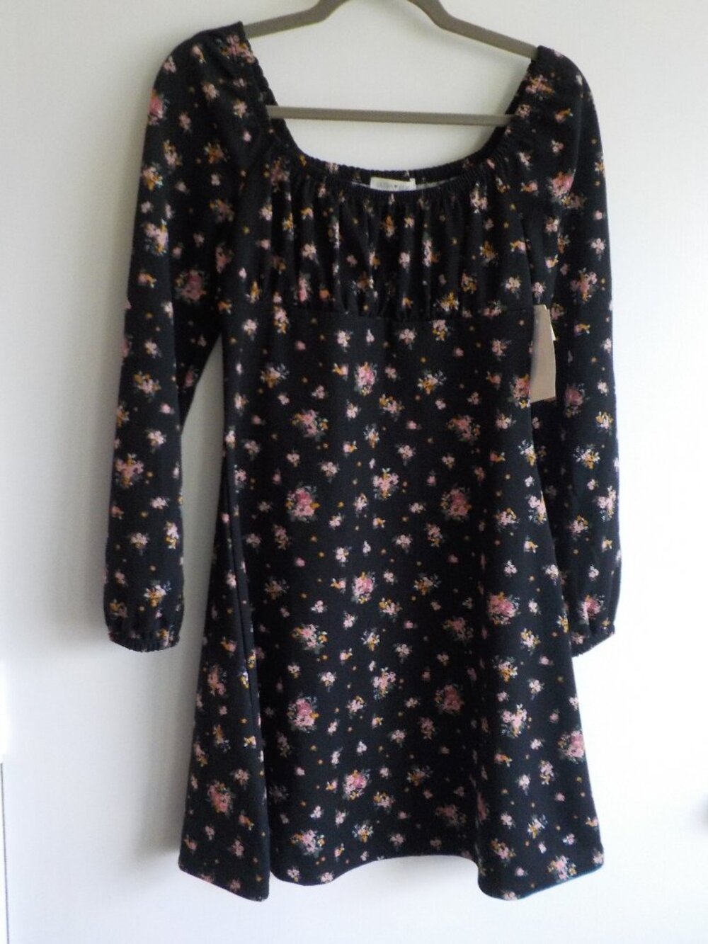 Ultra Flirt Dress - Girls Large - NWT - Black w/pink Flowers Long Sleeve (2394)